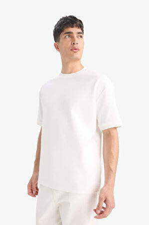 Oversize Geniş Kalıp Bisiklet Yaka Basic Düz Kısa Kollu Tişört