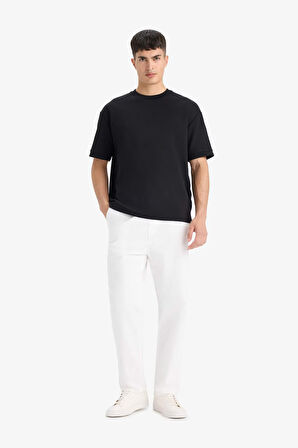 Oversize Geniş Kalıp Bisiklet Yaka Basic Düz Kısa Kollu Siyah Tişört