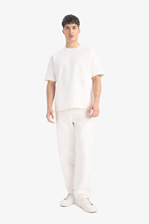 Oversize Geniş Kalıp Bisiklet Yaka Basic Düz Kısa Kollu Tişört