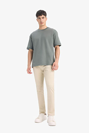 Oversize Geniş Kalıp Bisiklet Yaka Basic Düz Kısa Kollu Tişört