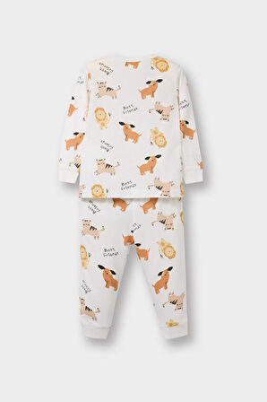 Erkek Bebek Pijama Takımı Hayvan Desenli Uzun Kollu Penye Üst Uzun Alt