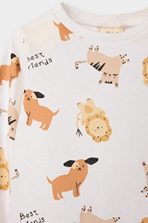 Erkek Bebek Pijama Takımı Hayvan Desenli Uzun Kollu Penye Üst Uzun Alt