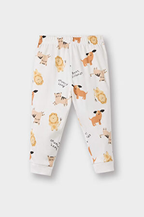 Erkek Bebek Pijama Takımı Hayvan Desenli Uzun Kollu Penye Üst Uzun Alt