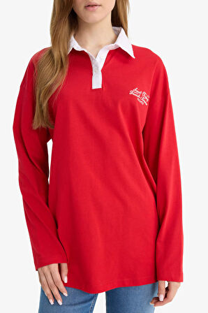 Regular Fit Polo Yaka İşlemeli Uzun Kollu Tunik