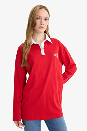 Regular Fit Polo Yaka İşlemeli Uzun Kollu Tunik