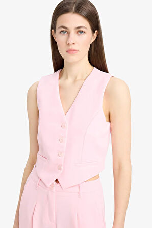 Regular Fit V Yaka Krep Blazer Yelek