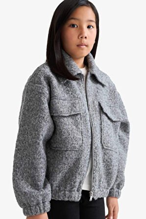 Kız Çocuk Polo Yaka Fermuarlı Bomber Mont
