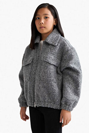 Kız Çocuk Polo Yaka Fermuarlı Bomber Mont
