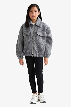 Kız Çocuk Polo Yaka Fermuarlı Bomber Mont
