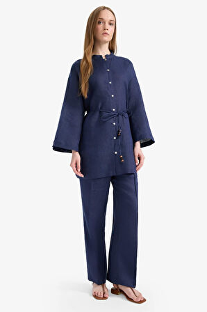 Straight Fit Keten Pantolon