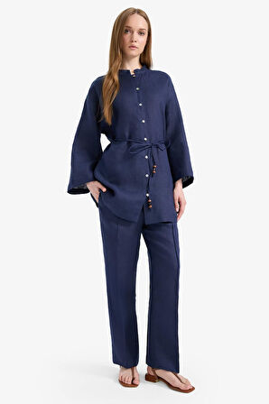 Straight Fit Keten Pantolon