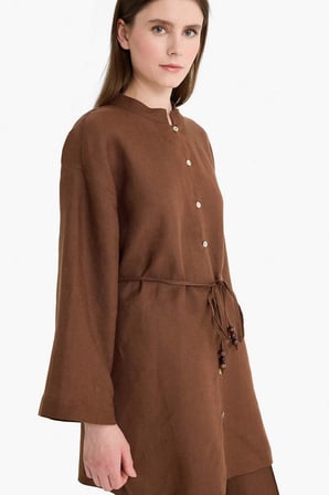 DeFacto %100 Keten Regular Fit Bağcıklı Uzun Kollu Tesettür Gömlek Tunik D4394AX25SMBN333