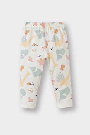 Kız Bebek Pijama Takımı Dinazor Baskılı Uzun Kollu Penye Üst Uzun Alt