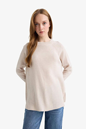 Regular Fit Bisiklet Yaka Basic Düz Triko Kazak