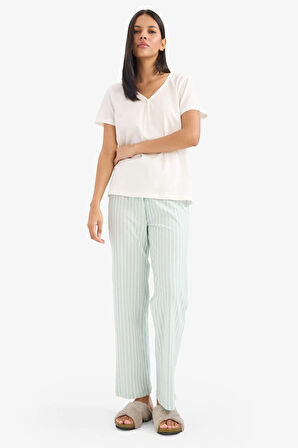 DeFacto Pijama Takımı Kısa Kollu Pijama Üstü Esnek Belli Uzun Pijama Altı-Fall in Love E4823AX25SPGN1169