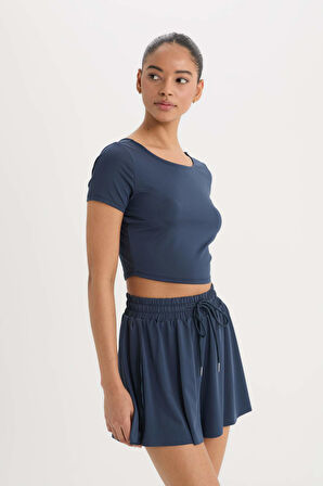 DeFactoFit Crop Top Bisiklet Yaka Sporcu Kısa Kollu Tişört E2663AX25SMNV249