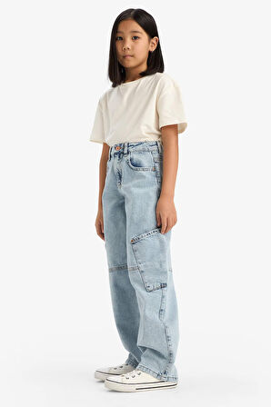 DeFacto Kız Çocuk Baggy Fit Geniş Bol Paça Jean Pantolon E1742A825SMNM63