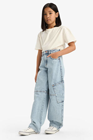 Kız Çocuk Baggy Fit Jogger Paça Jean Pantolon