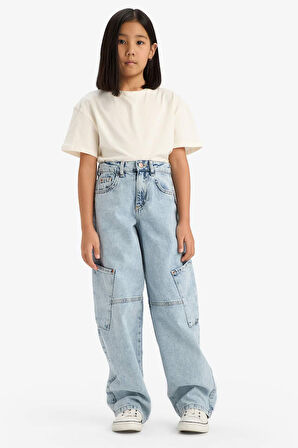 Kız Çocuk Baggy Fit Jogger Paça Jean Pantolon
