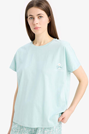 DeFacto Pijama Takımı Kısa Kollu Üst Esnek Belli Kapri Altı-Fall in Love E0263AX25SPGN1169