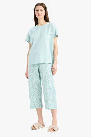 DeFacto Pijama Takımı Kısa Kollu Üst Esnek Belli Kapri Altı-Fall in Love E0263AX25SPGN1169
