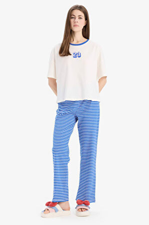 DeFacto Pijama Takımı Kısa Kollu Pijama Üstü Esnek Belli Uzun Pijama Altı-Fall in Love E7181AX25SPBE46