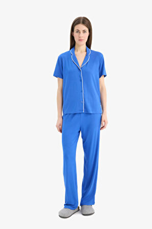 DeFacto Pijama Takımı Kısa Kollu Üst Esnek Belli Uzun Altı-Fall in Love E7622AX25SPBE46