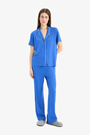 DeFacto Pijama Takımı Kısa Kollu Üst Esnek Belli Uzun Altı-Fall in Love E7622AX25SPBE46