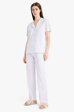 Regular Fit Pijama Takımı Kısa Kollu Pijama Üstü Esnek Belli Uzun Pijama Altı-Fall in Love