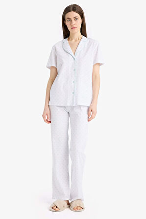 Regular Fit Pijama Takımı Kısa Kollu Pijama Üstü Esnek Belli Uzun Pijama Altı-Fall in Love