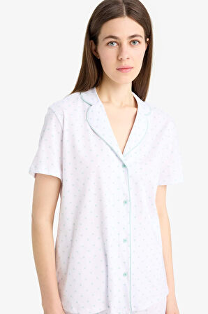 Regular Fit Pijama Takımı Kısa Kollu Pijama Üstü Esnek Belli Uzun Pijama Altı-Fall in Love
