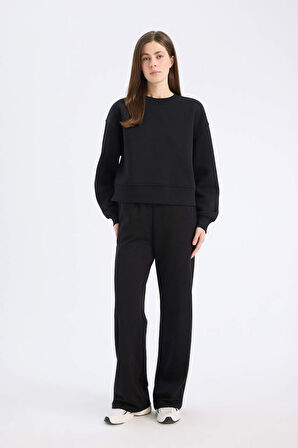 Boxy Fit Basic Düz Kalın Sweatshirt Kumaşı Sweatshirt
