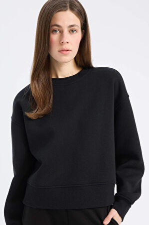 Boxy Fit Basic Düz Kalın Sweatshirt Kumaşı Sweatshirt