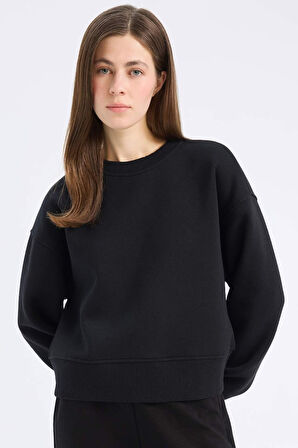 Boxy Fit Basic Düz Kalın Sweatshirt Kumaşı Sweatshirt