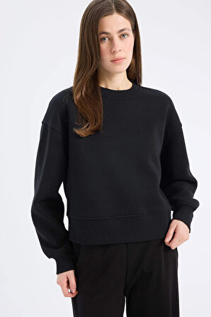 Boxy Fit Basic Düz Kalın Sweatshirt Kumaşı Sweatshirt