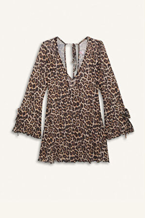 Regular Fit Leopar Desenli Tül Plaj Elbisesi-Fall in Love