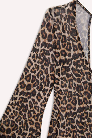 Regular Fit Leopar Desenli Tül Plaj Elbisesi-Fall in Love