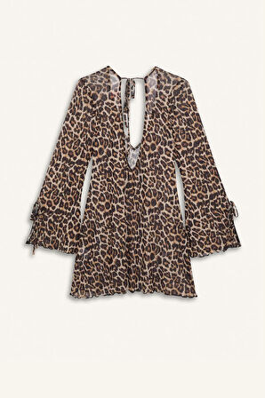 Regular Fit Leopar Desenli Tül Plaj Elbisesi-Fall in Love