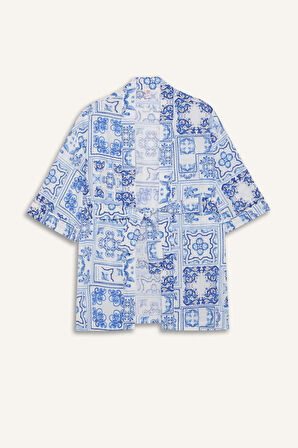 Regular Fit Desenli Kuşaklı Pamuklu Kimono-Fall in Love