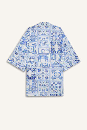 Regular Fit Desenli Kuşaklı Pamuklu Kimono-Fall in Love