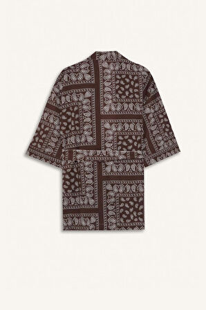 Regular Fit Desenli Kuşaklı Pamuklu Kimono-Fall in Love