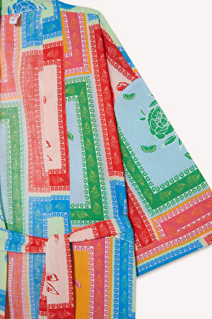 Regular Fit Desenli Kuşaklı Pamuklu Kimono-Fall in Love