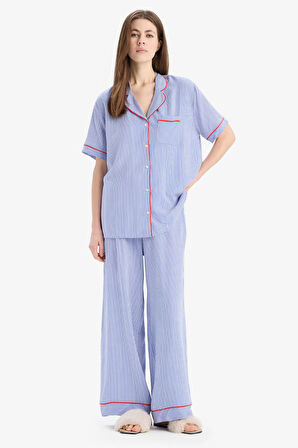 DeFacto Pijama Takımı Viskon Kısa Kollu Üst Esnek Belli Uzun Altı-Fall in Love E7651AX25SPBE46