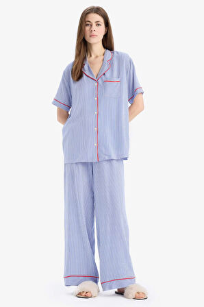 DeFacto Pijama Takımı Viskon Kısa Kollu Üst Esnek Belli Uzun Altı-Fall in Love E7651AX25SPBE46