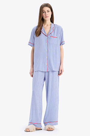 DeFacto Pijama Takımı Viskon Kısa Kollu Üst Esnek Belli Uzun Altı-Fall in Love E7651AX25SPBE46