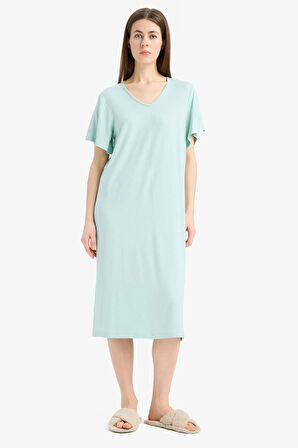 V Yaka Kısa Kollu Gecelik-Fall in Love