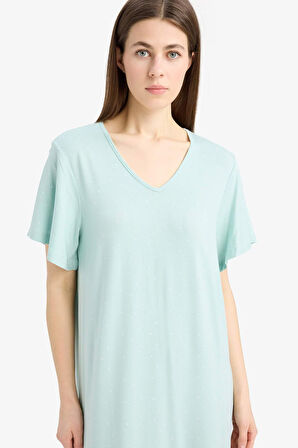 V Yaka Kısa Kollu Gecelik-Fall in Love