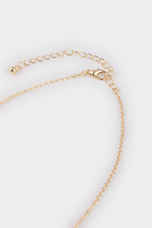 Kadın Yeşil Çiçekli Gold Kolye