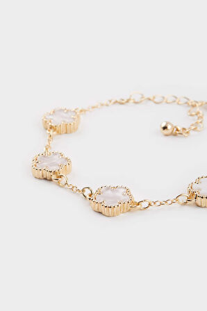 Kadın Siyah Çiçekli Gold Bileklik