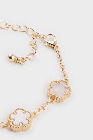 Kadın Siyah Çiçekli Gold Bileklik